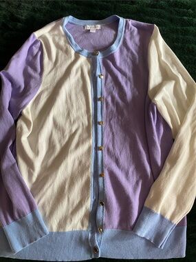 Charter Club Lavender, Cream & Light Blue Colorblock Cardigan